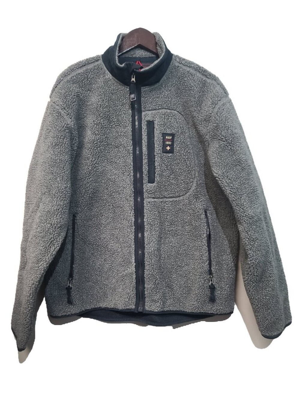 Abercrombie & Fitch Deep Pile Sherpa Fleece Jacket L Gray GUC